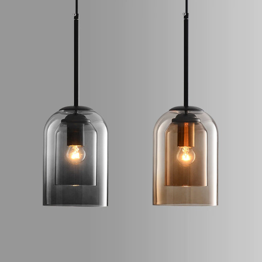 Pendelleuchte mit doppelschichtigem Zylinderglas - Modernes Mid-Century