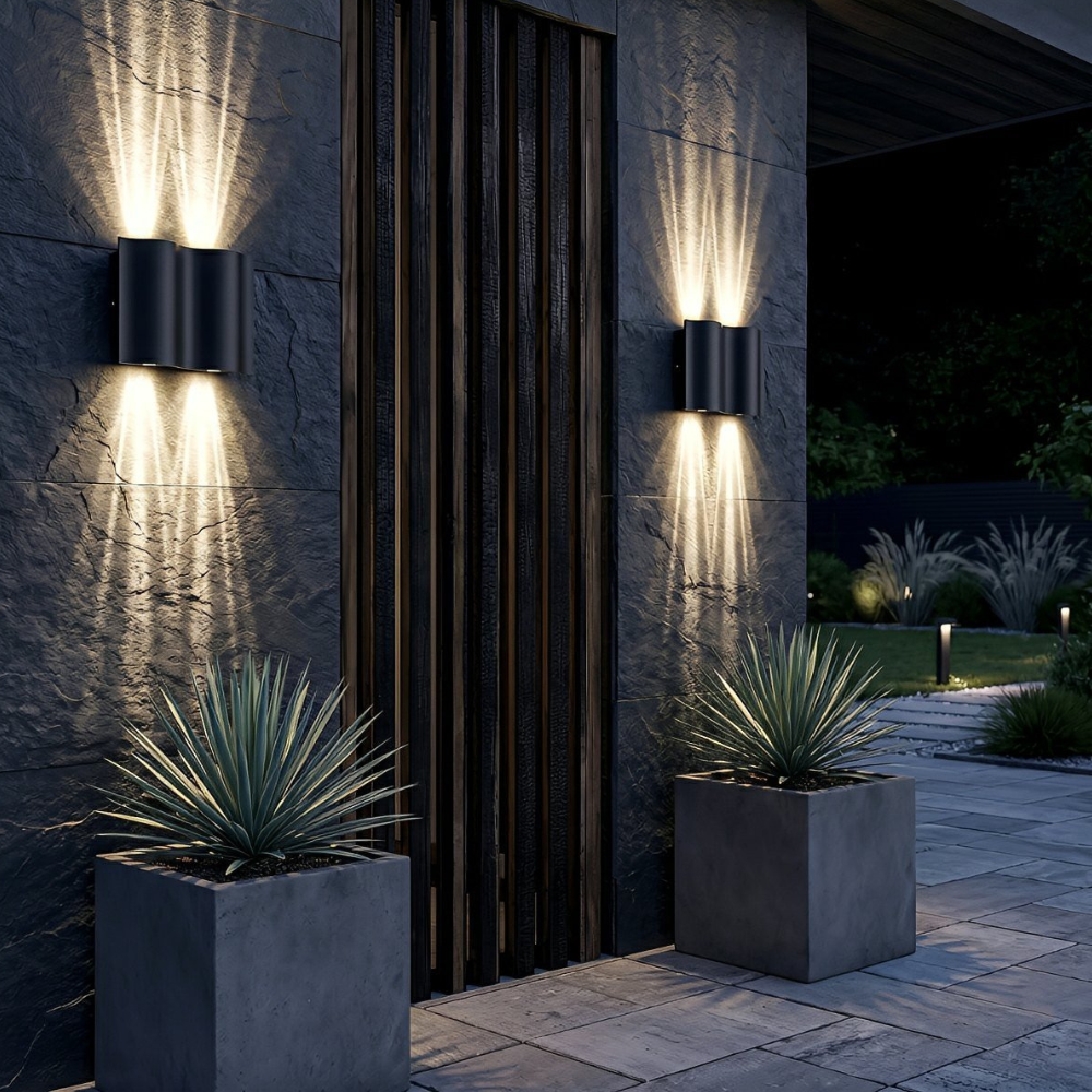 Outdoor LED Porch Lights with Ripple Frame and Dual Beam - Modern Sconce