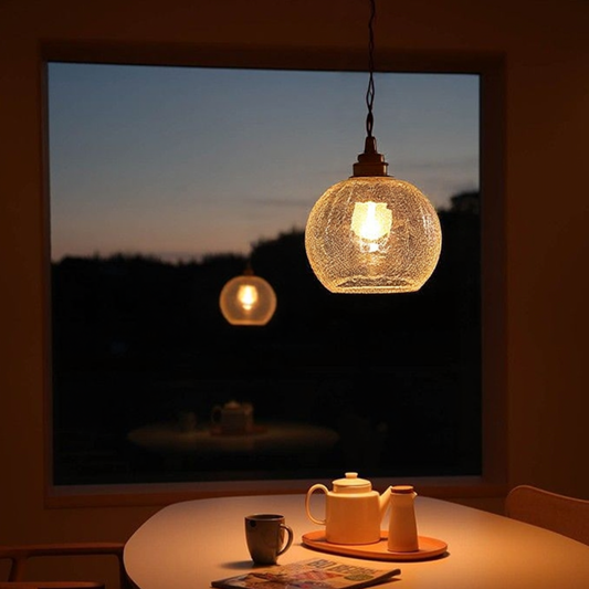 Hanging Ceiling Lamp with Rippled Crystal Glass - Retro Industrial