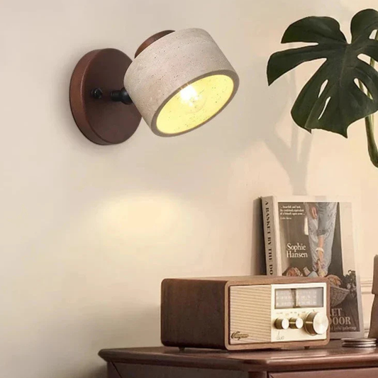 Architectural Adjustable Stone Wall Light - Minimalist Wood & Travertine Sconce