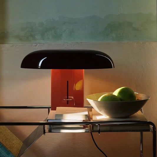 Mushroom Table Lamp with Slanted Shade and Dimmer Switch - Mid Century