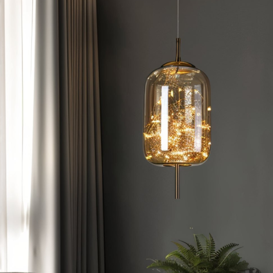 Glass Pendant Light with Smoky Shade and Starlights - Modern Style