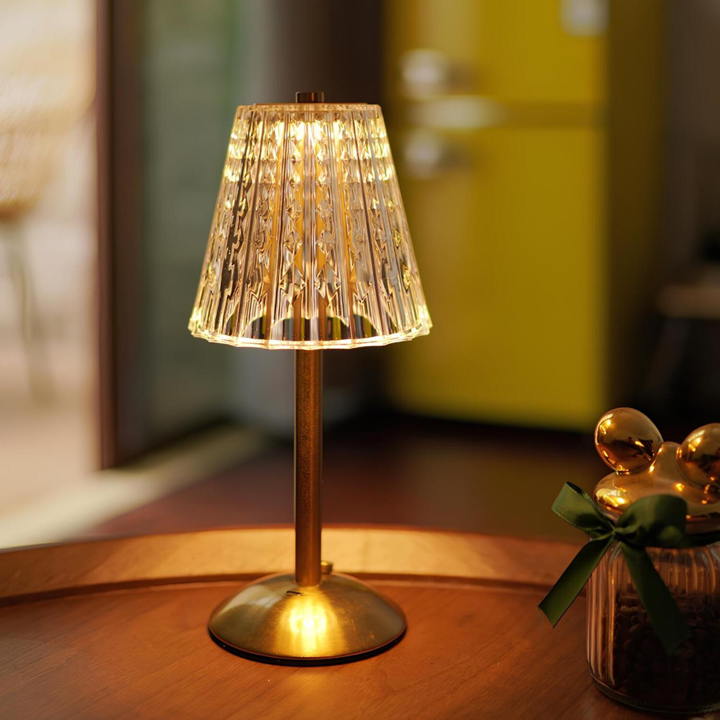 Ribbed Glass Cordless Crystal Table Lamp
