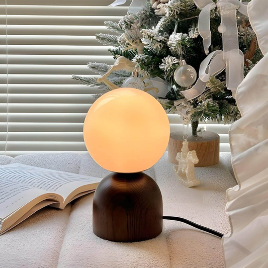 Glass Globe Table Lamp with Wood Base - Mid Century Modern Style