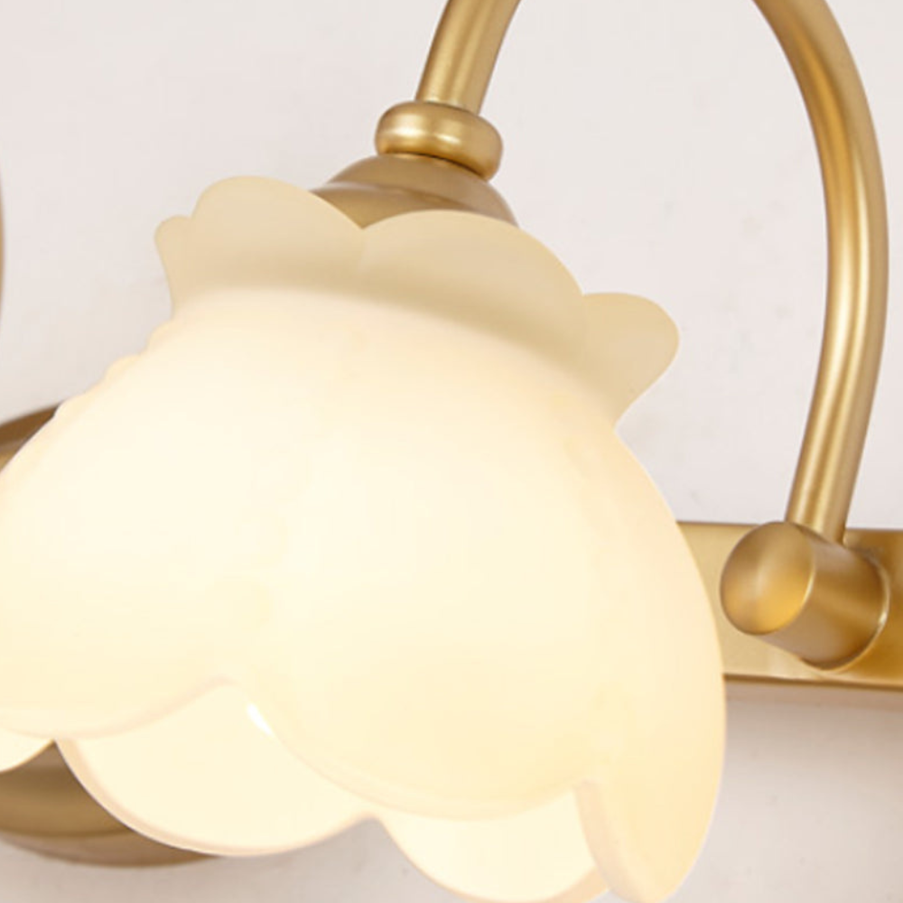 Bathroom lights above mirror with Arched Brass Arms and Frosted Glass - Colonial