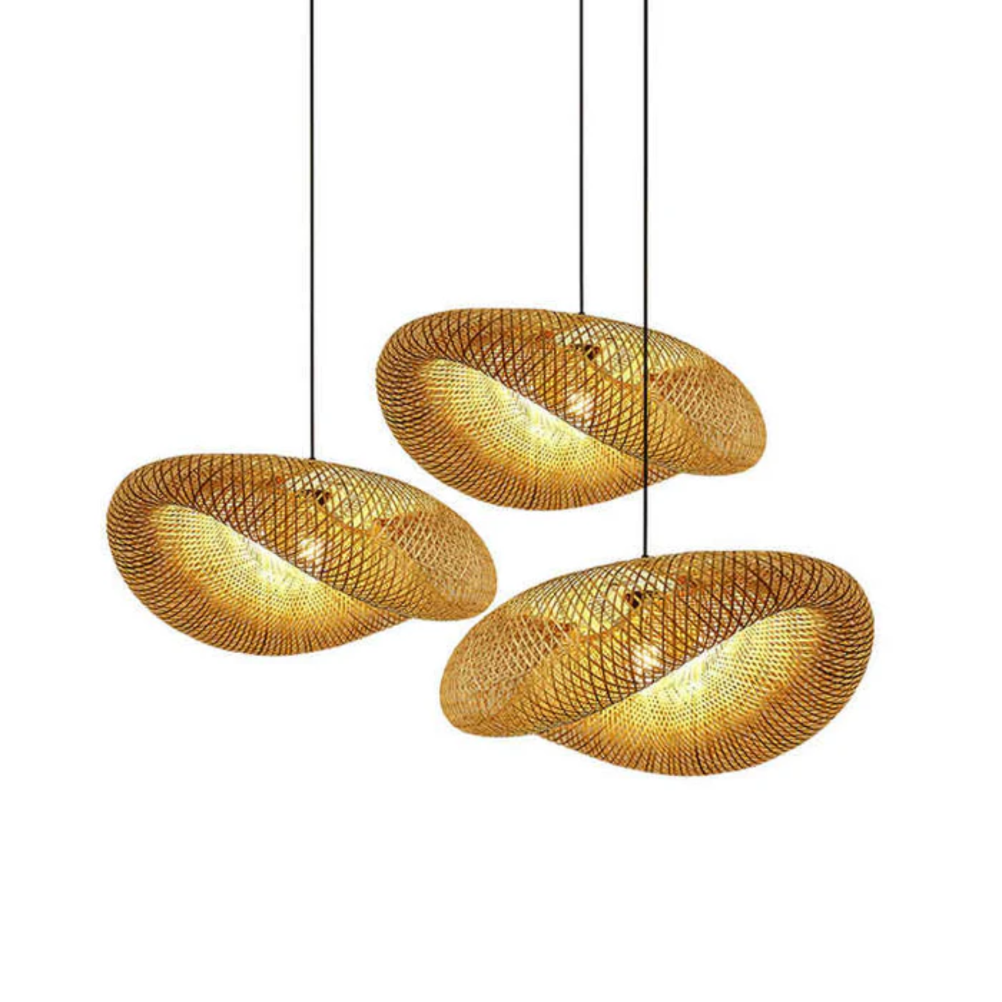 Lustre suspendu en rotin moderne - Lampe de plafond en bambou