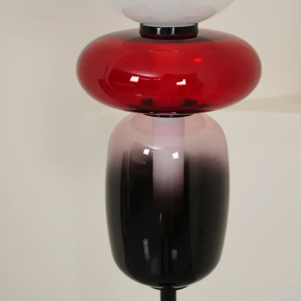 Modern LED Floor Lamp with Stacked Blown Glass Pebbles and Slender Metal Post