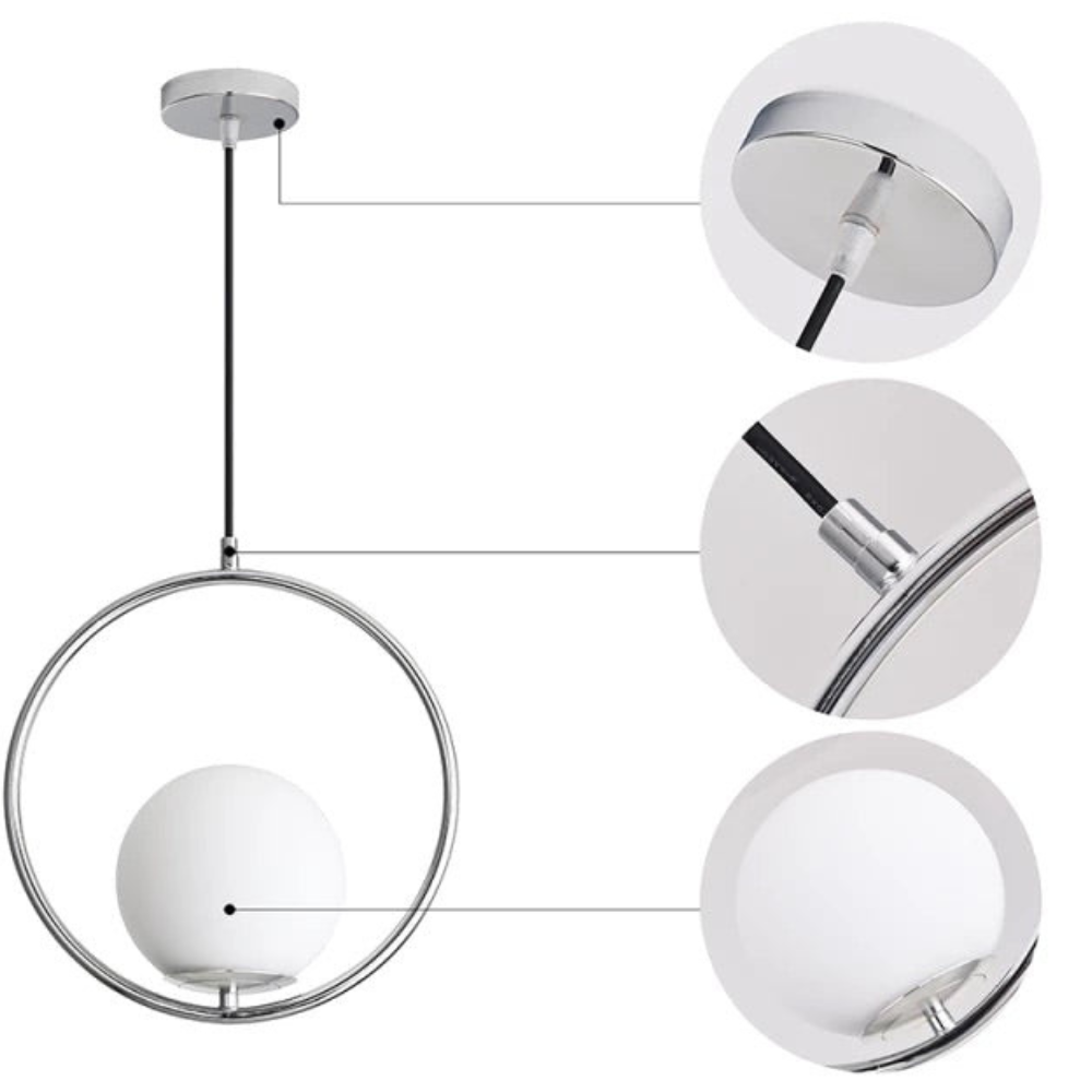 Mattierte Glas-Kugel-Hängeleuchte mit minimalistischem Gestell – verschiedene Formen