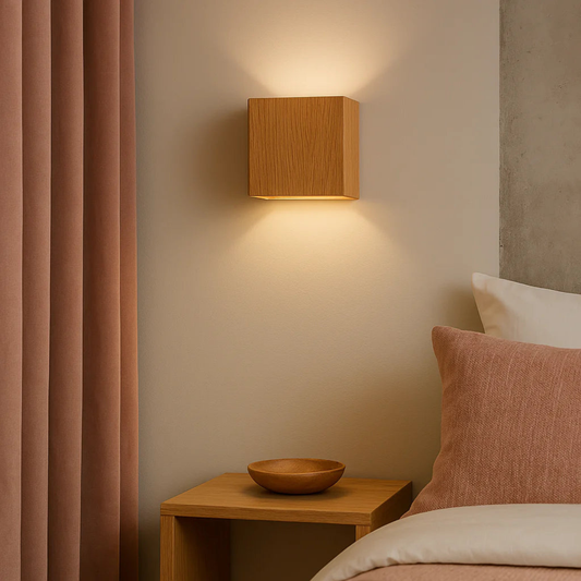 Modern Wood-Texture Cube Wall Light
