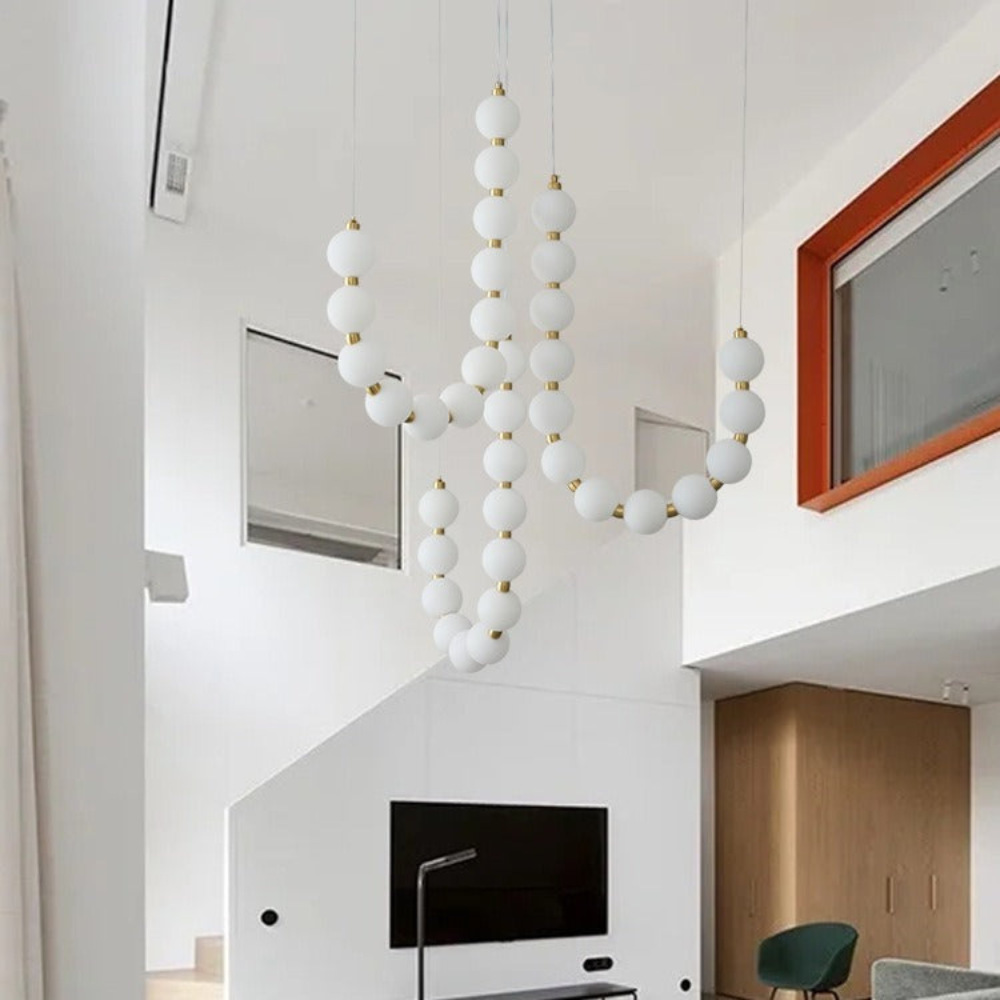 Hanging Ceiling Light with Acrylic Globes - Minimalist Sculptural Gold