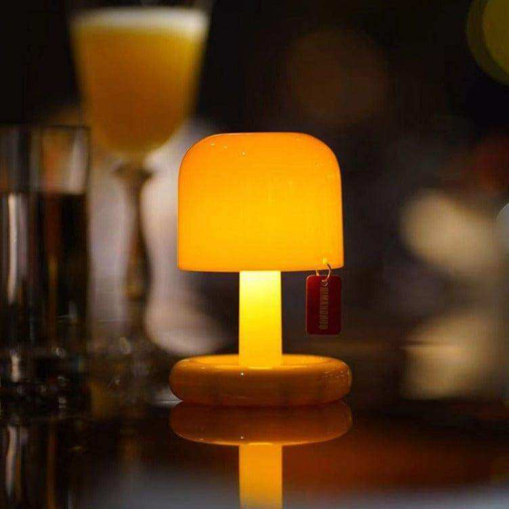 Mushroom Table Lamp with Orange Dome Shade - Modern Mid Century