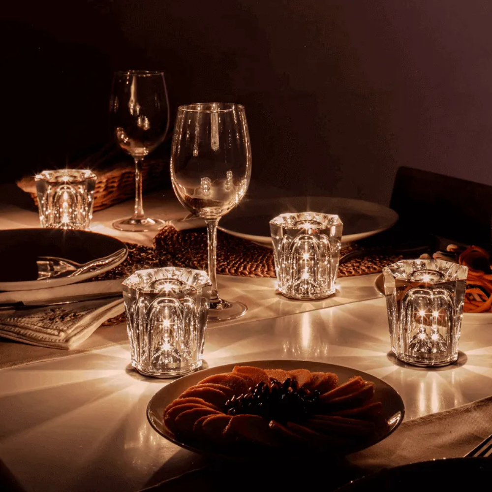 Crystal Table Lamp with Faceted Glass Body - Modern Geometric