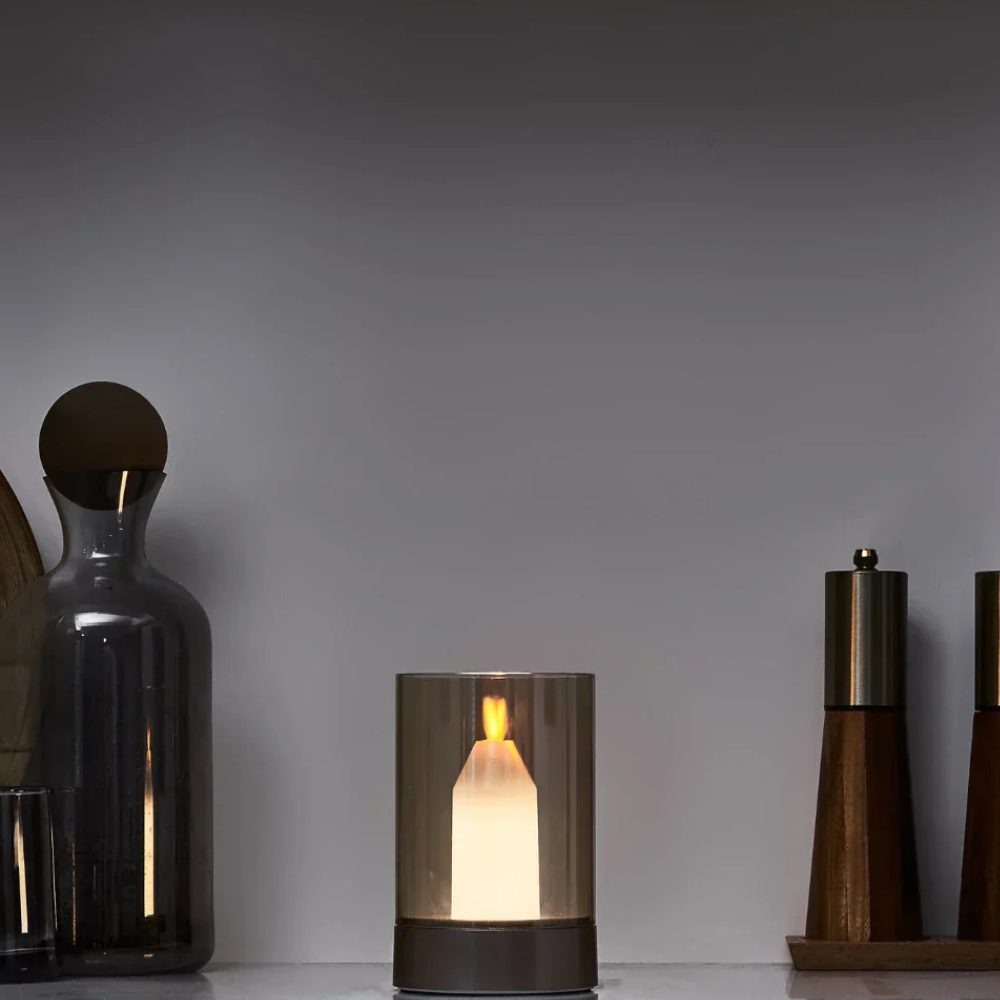 Rechargeable LED Candle Table Lamp with Glass Cylinder - Modern Gold