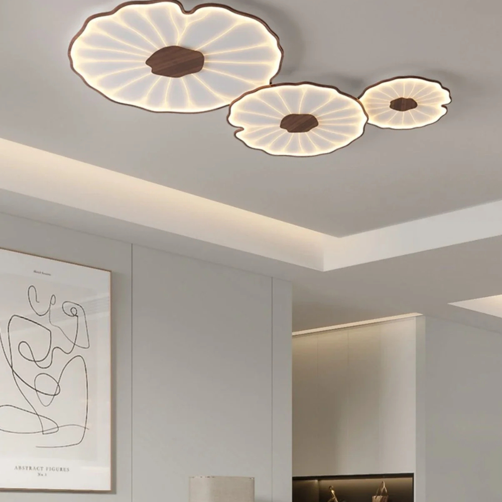 Flush Mount Ceiling Light with Wood Tone - Minimalist Japandi Botanical