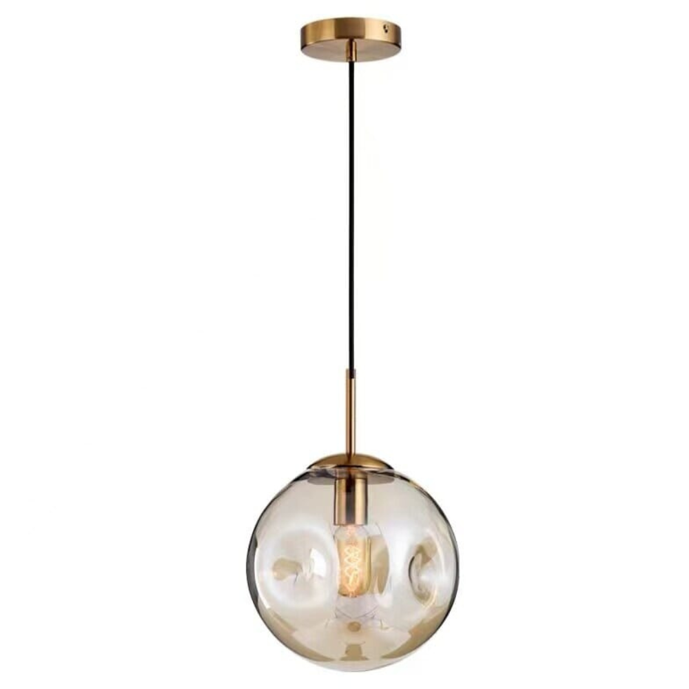 Eingesetzte Glas-Kugel-Pendelleuchte – Rauch- oder Bernsteinfarbener Orb