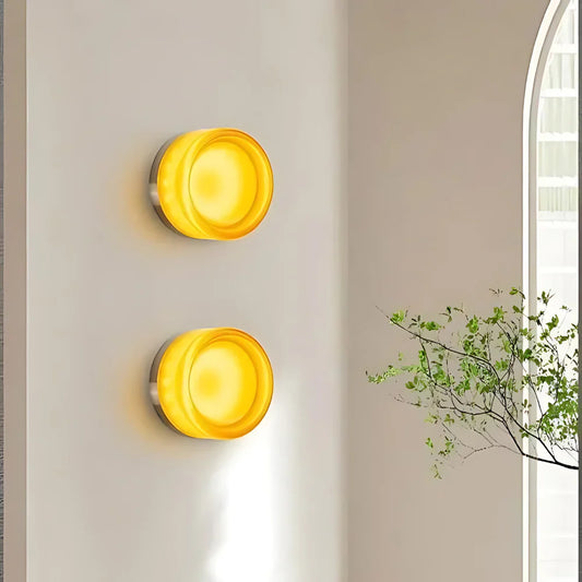 Round LED Wall Lamp with Textured Disk Shade - Modern Minimalist Sconce Light
