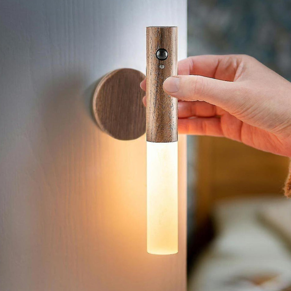 Wall Sconce with Motion Sensor LED - Modern Scandinavian Wood Style