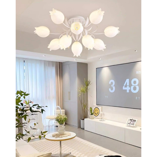 Multi Head Floral Ceiling Fixture with Acrylic Shades - Modern Farmhouse