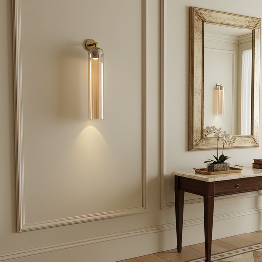 Modern Cylinder Glass Wall Sconce - Elongated Pill Silhouette Vertical Light