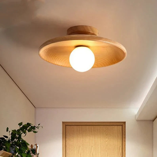 Flush Mount Ceiling Light with Wood Shade - Modern Scandinavian LED