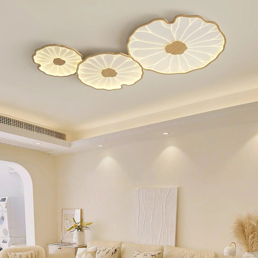 Flush Mount Ceiling Light with Wood Tone - Minimalist Japandi Botanical