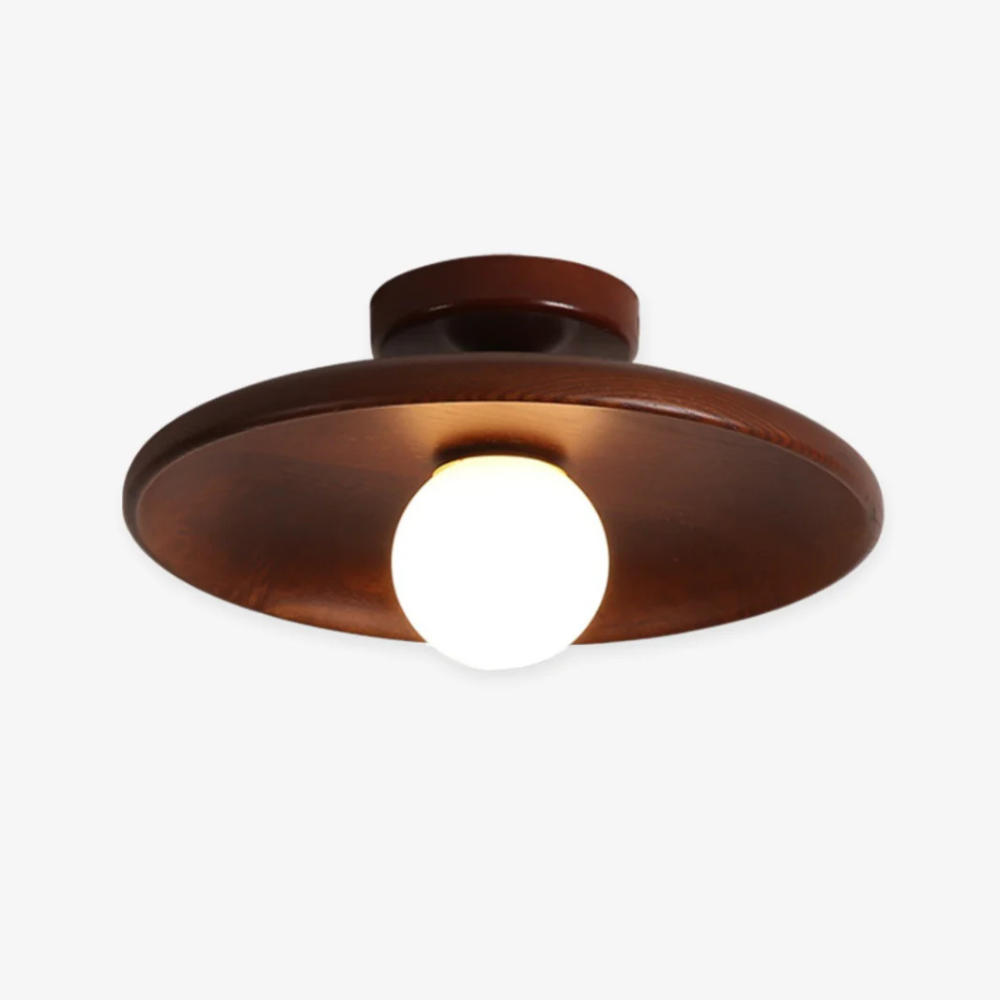 Flush Mount Ceiling Light with Wood Shade - Modern Scandinavian LED