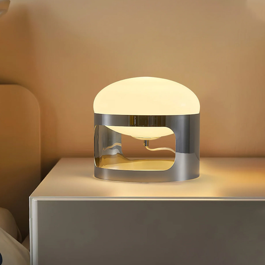 Glass Orb Table Lamp with Chrome Metal Base - Mid Century Modern