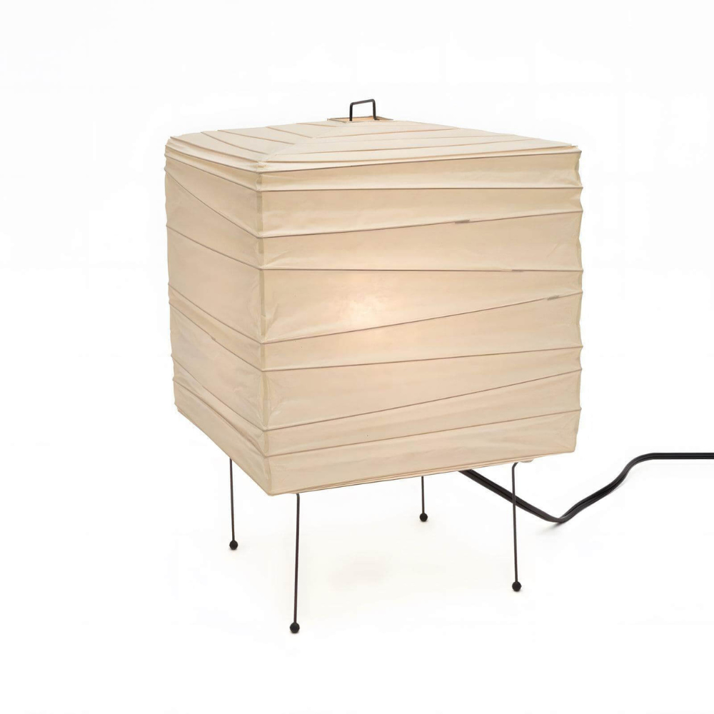 Japanese Paper Lantern Table Lamp with Metal Handle - Wabi Sabi Design