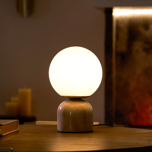 Mid-Century Modern Marble Table Lamp - Round Glass Globe Bedside Light