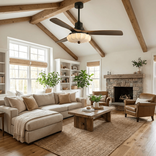 Ceiling Fan with Light and Artisanal Fabric Lotus Shade - Serene Modern Style