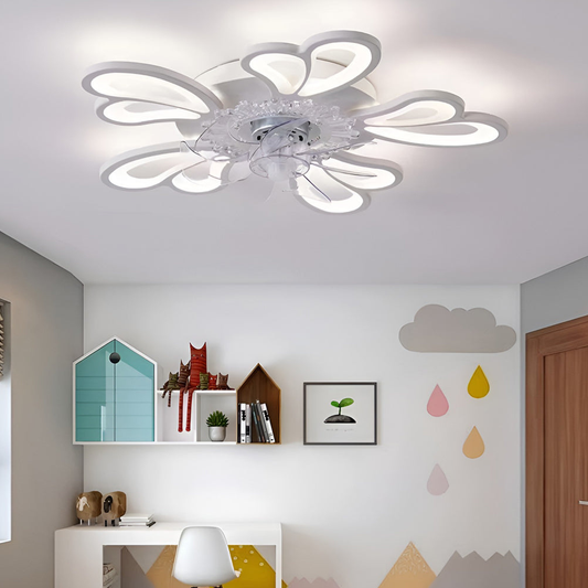 flush mount ceiling fan with light and Integrated LED Illumination - Modern Art Style
