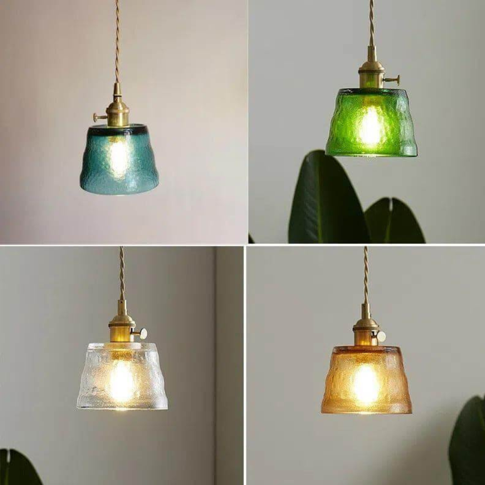 Hammered Glass Pendant Light with Brass Hardware - Nordic Modern Style