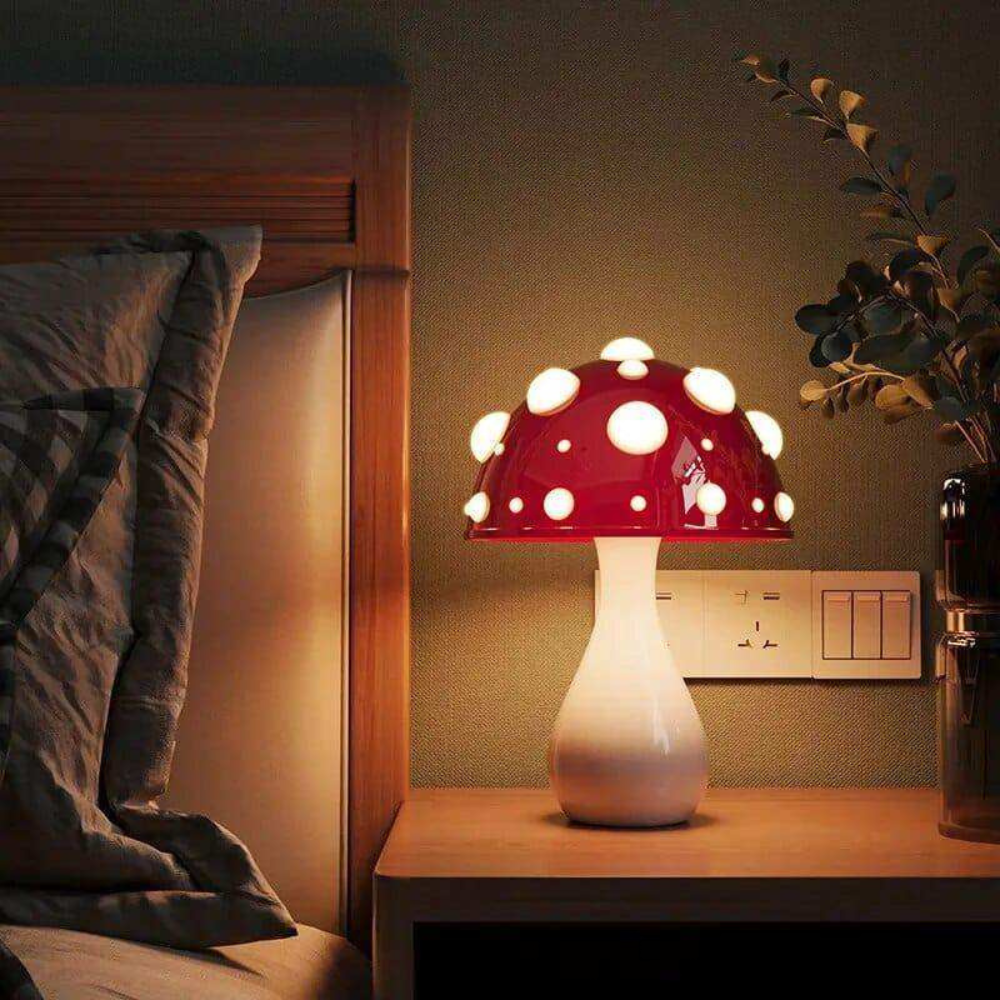 Table Lamp with Polka Dot Mushroom Shade - Modern Mid Century Retro