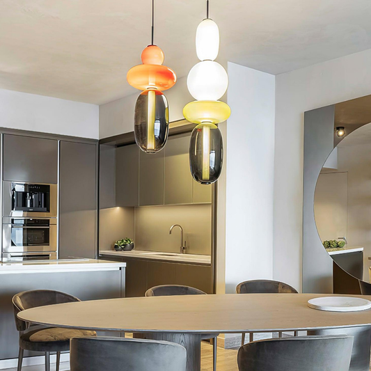 Gestapelte Glas-Hängeleuchte mit geometrischen Ebenen – Art-Déco-Stil