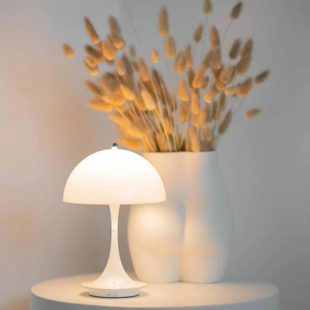 Tischlampe mit Pilzförmigem Schirm – Modernes Mid-Century Kabellos