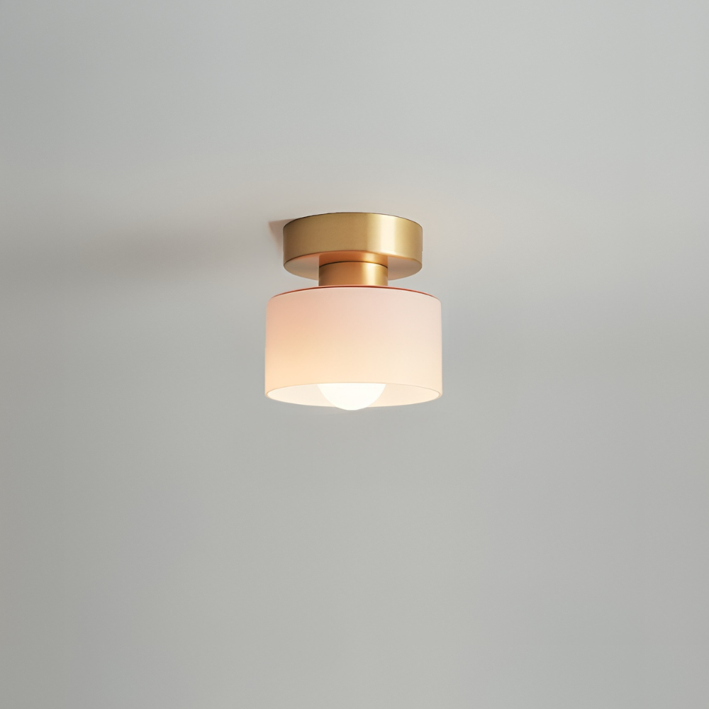 Flush Mount Ceiling Light with Glass Shade - Modern Bauhaus Metallic
