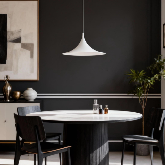 Curved Metal Pendant Light with Steel Shade - Danish Mid Century Style