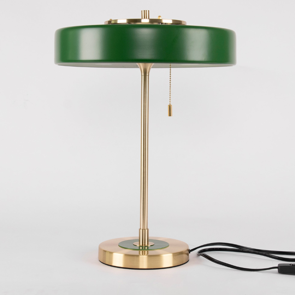 Tischlampe aus gesponnenem Metall mit Zugkette und Acryl-Diffusor – Industrial