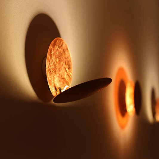 LED Lunar Eclipse Wall Sconce - Round Metal Backlit Halo Accent Lamp