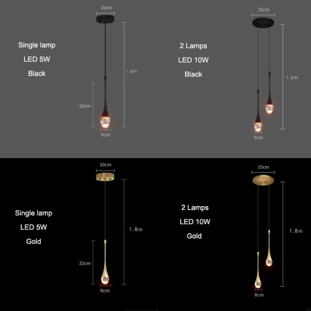 Wassertropfen-Hängeleuchte mit Blasen-Kristallglas – Moderner Stil