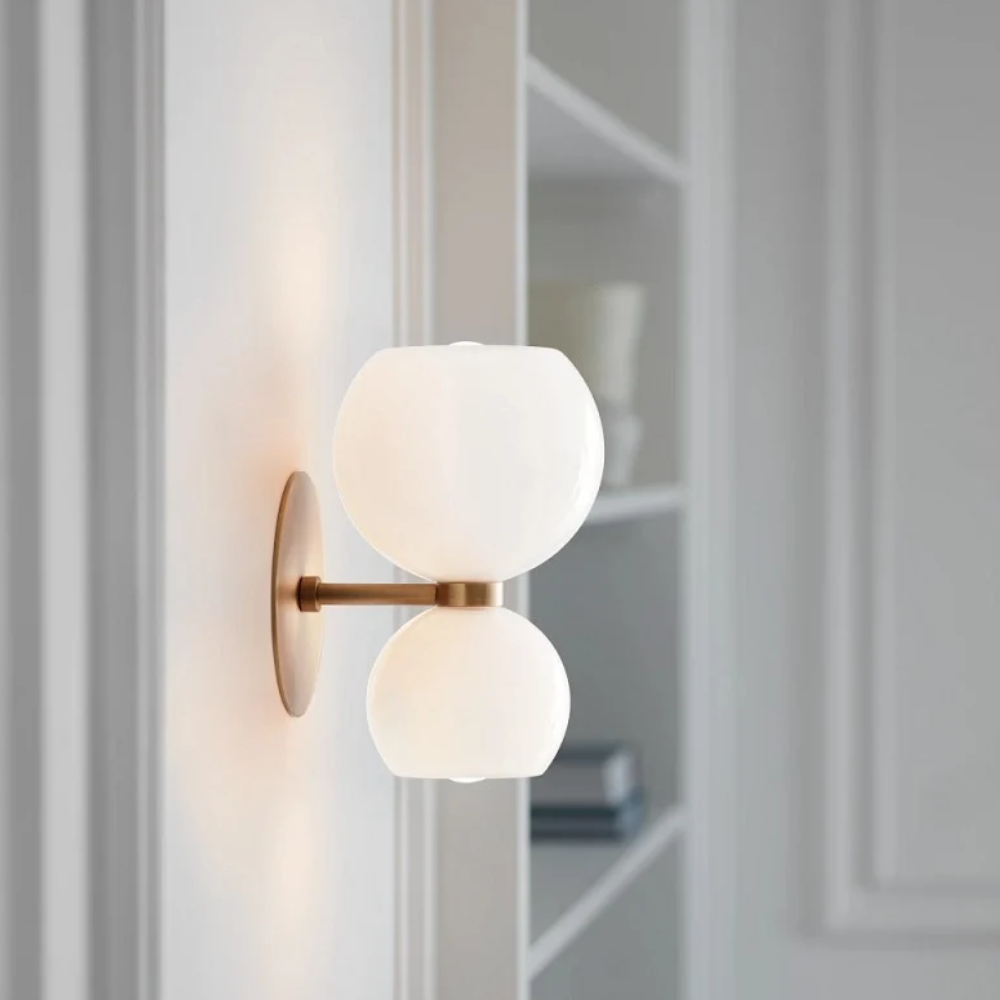 Moderne Sanduhr Glas-Wandleuchte – Geometrische Wandleuchte mit zwei Kugeln