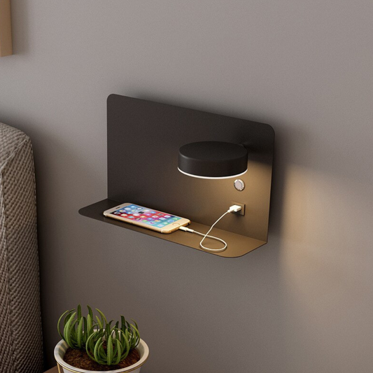 Wall Sconce with USB Charging Port and Shelf - Modern Minimalist