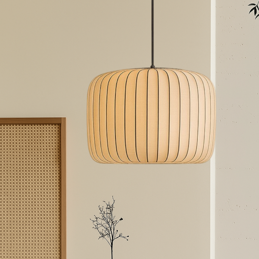 Pendelleuchte mit plissiertem Stoffschirm – Modernes Mid-Century-Hängelicht