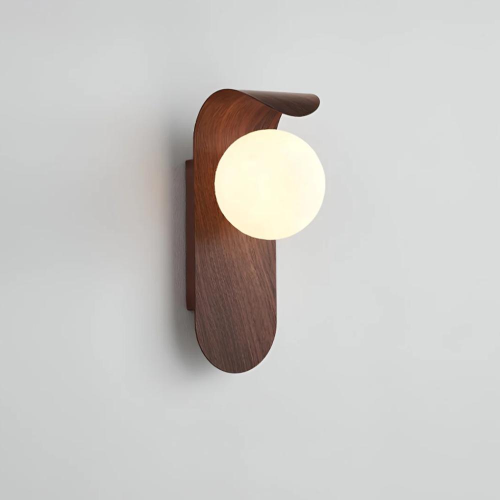 Architektonische gebogene Holz-Wandlampe – Minimalistische Globus-Wandleuchte