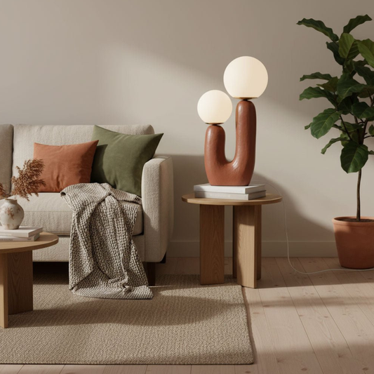 Mid-Century Modern U-Shaped Resin Table Lamp with Dual Glass Globes