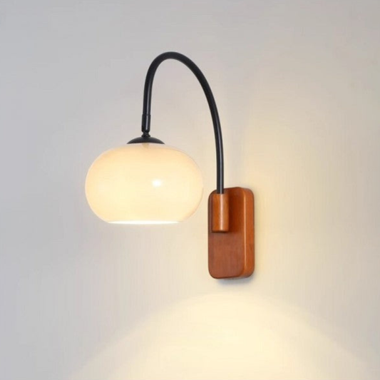 Arched Wall Sconce with Wood Base - Bauhaus Mid Century