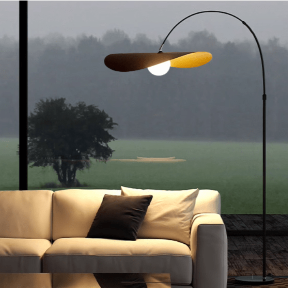 Arc Floor Lamp with Wavy Petal Shade and Iron Frame - Wabi Sabi Style