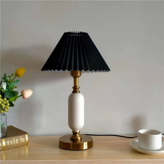 Pleated Shade Brass and Table Lamp Mid Century Modern Lighting