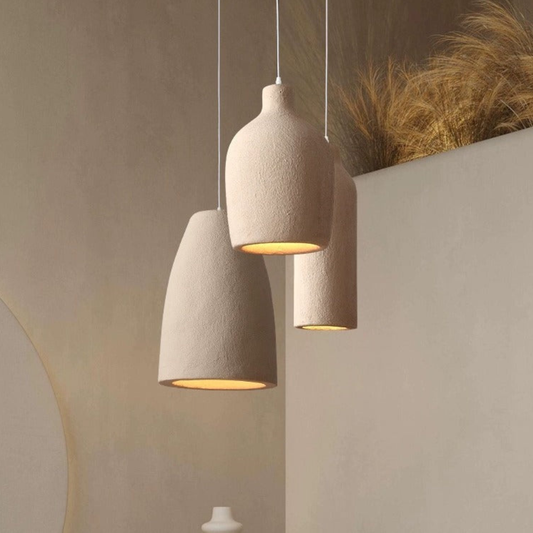Pendant Light Fixture with Textured Stone Finish - Wabi Sabi Japandi