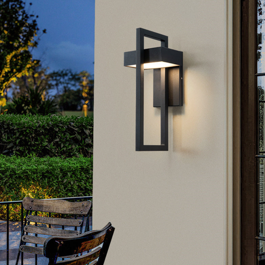 Modern Geometric Outdoor Wall Sconce - LED Linear Square Lantern